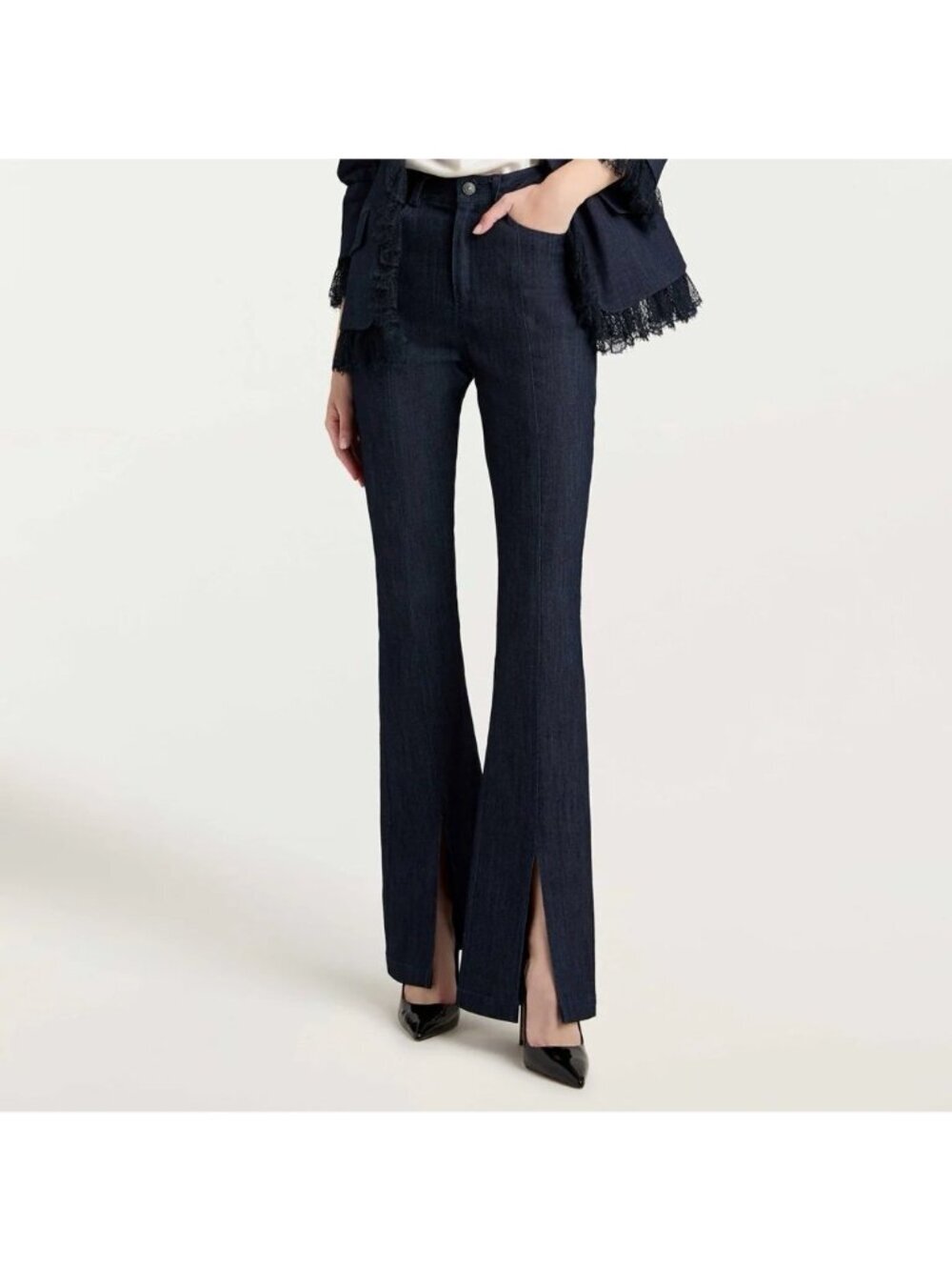 Cinq a Sept Shanis denim slit kick flare pants